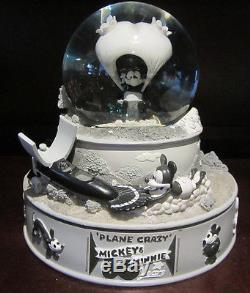 RARE Disney Plane Crazy Mickey Mouse Minnie 80th Anniversary Snowglobe Music Box