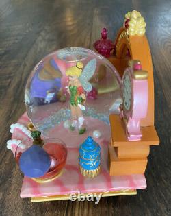 RARE Disney Tinker Bell THE PINK VANITY Musical Snow globe Peter Pan