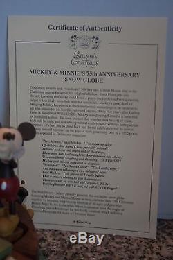 RARE NIB Disney 75th Anniversary Mickey Minnie Mouse Christmas Tree Snow Globe
