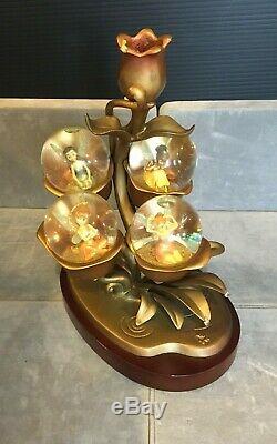 RARE! Walt Disney Tinker Bell Golden Snow Globe with 4 Fairies on a Wooden Base