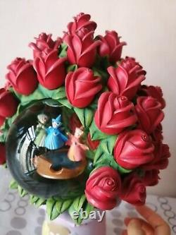 Rare Disney Aurora Sleeping Beauty Rose Snow Globe princess flower Prince philip