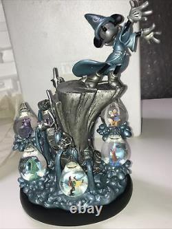 Rare Disney Fantasia 2000 Sorcerer Mickey Statue With 7 Mini Snow Globes 24144