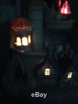 Rare Disney Huge Beauty & The Beast Village Lighted Blower Castle Snow Globe