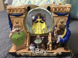 Rare Disney Parks Story Book Snow Globe Beauty & The Beast 2 Sided Musical