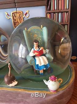 Rare Retired Disney Beauty and the Beast Double Bookend Snowglobes