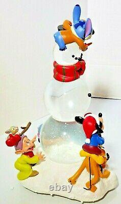 Rare disney auction snowman 3 tier snow globe only 350 made multi characters nib