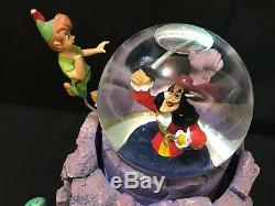 Retired Disney CAPTAIN HOOK withPeter Pan, Wendy, Tic Toc Music Snow Globe