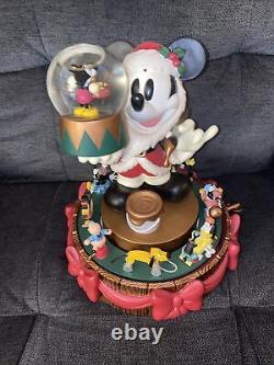 Santa Mickey Mouse Disney Christmas Snow Globe Carousel Music Working