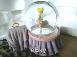 Tinker Bell Disney Store Musical Peter Pan Snow Globe With Clock, Blower, New Mib