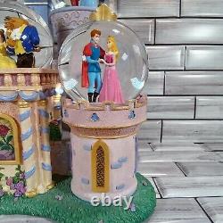 VTG Disney Store Princess Clock Tower Castle Lighted 3 Snow Globes Musical 12 H
