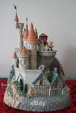 Vintage Disney BEAUTY AND THE BEAST Castle Snow Globe Statue 12 H Music & Light