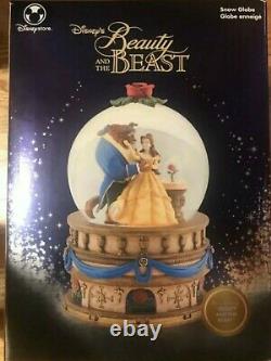 Vintage Disney Store LARGE Beauty and The Beast Snow Globe Music Box 6 globe