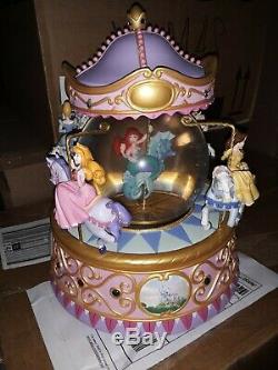 Walt Disney Princess Carousel Musical Lights Snow Globe Aurora Ariel Cinderella