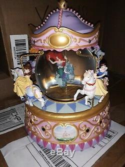Walt Disney Princess Carousel Musical Lights Snow Globe Aurora Ariel Cinderella