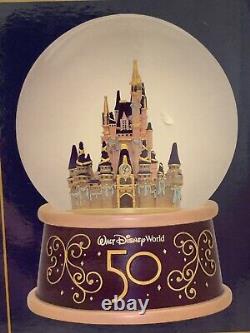 Walt Disney World 50th Anniversary LARGE Snow Globe Cinderellas Castle with Music